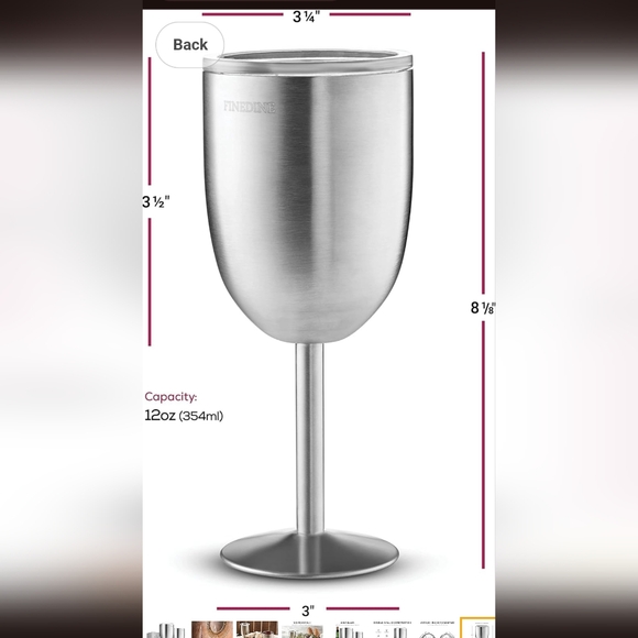 FineDine Premium Grade 18/8 Stainless Steel Wine Glasses 12 Oz. - Picture 8 of 9